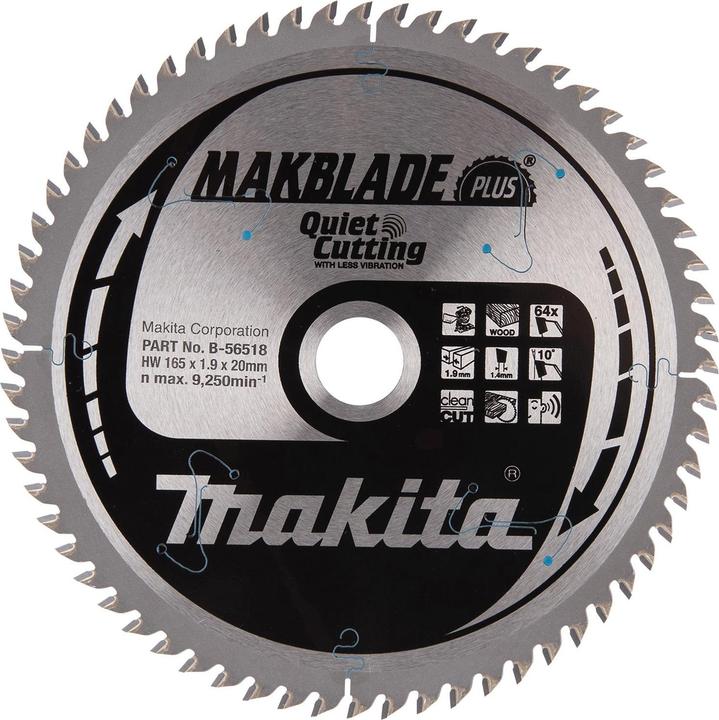 Makita B-56502 TCT saw 165X1.9X20mm 10 ° T64 MAKBLADE PLUS