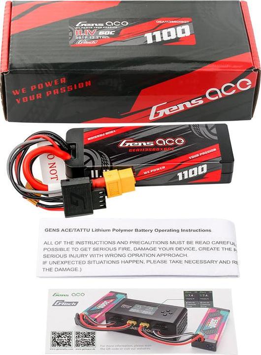 Actual product image Gens Ace Lipo G-Tech 1100mAh 11.1V 3S1P 60C GRP-76 Hardcase Battery with XT60 Plug (11.10 V, 1100 mAh)