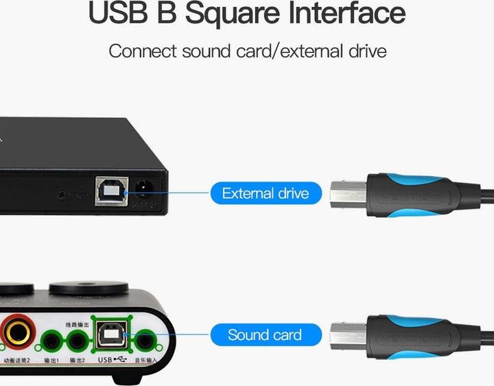 Image du produit Vention Câble USB 2.0 type A-B noir - 2m (2 m, USB 2.0)