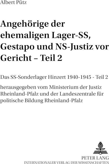 Produktbild Das SS-Sonderlager/KZ Hinzert 1940-1945. Teil 2 (Deutsch, Albert Pütz, Ministerium der Justiz, 2001)