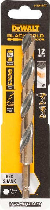 Produktbild DeWalt DT20618QZ HSSG MetallSpiralbohrer 1 Stück 12 mm Gesamtlänge 145 mm kor (12 Millimeter)