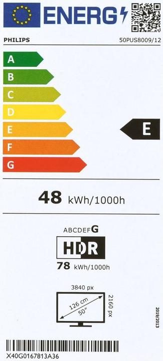 Energielabel Philips 43PUS8009/12 (43", LED, 4K, 2024)