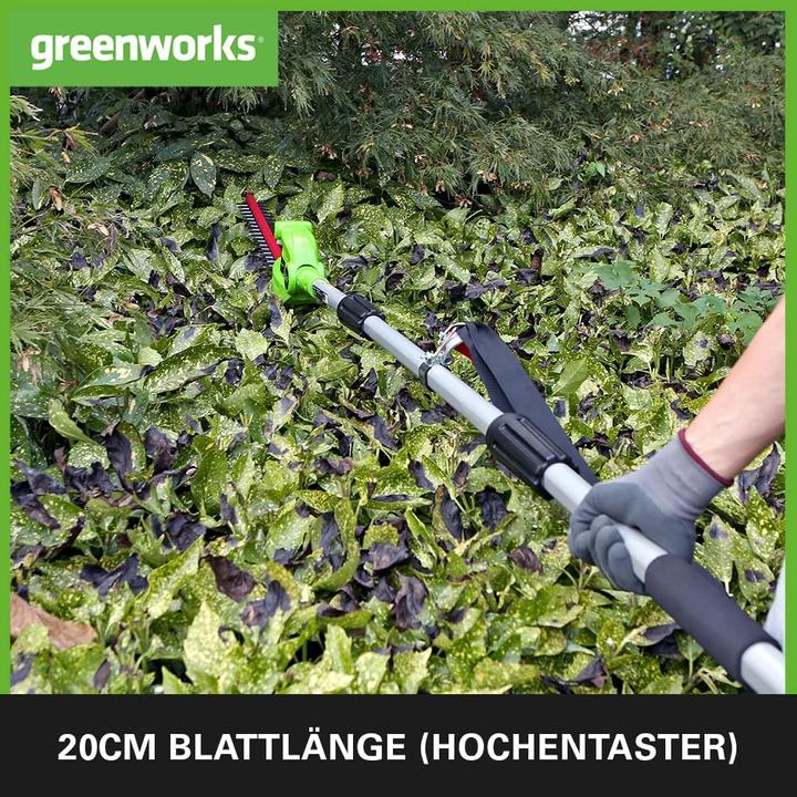 Actual product image Greenworks G24PSHK2 2-in-1 battery hedge trimmer incl. battery 2Ah and charger (Cordless hedgecutters)