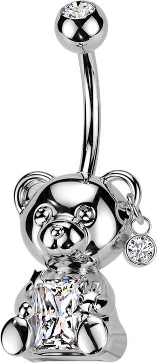 Produktbild Star Piercing Banane silber mit Kugel silber Kristall silber und Teddybär Kristall silber (Messing, Chirurgenstahl 316L)