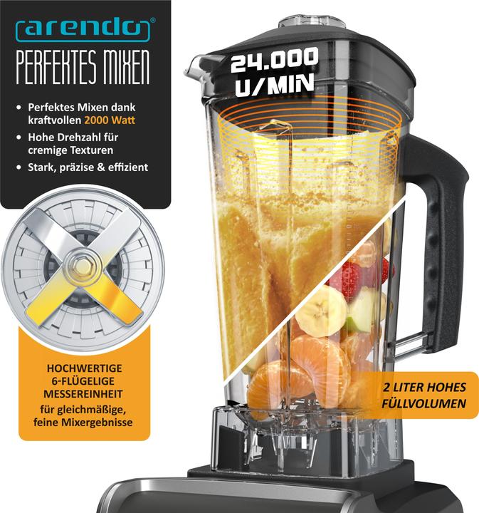 Image du produit Arendo Standmixer, Hochleistungsmixer 2000W, Display, 9 Speed-Stufen, 2L Behälter, Timer & Pulse-Funktion (2000 W)