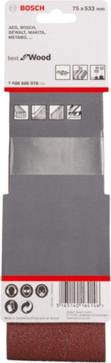 Produktbild Bosch Professional Zubehör PRO X440 Schleifband, 75 x 533 mm, G60, G80, G100, 3-tlg. (80)