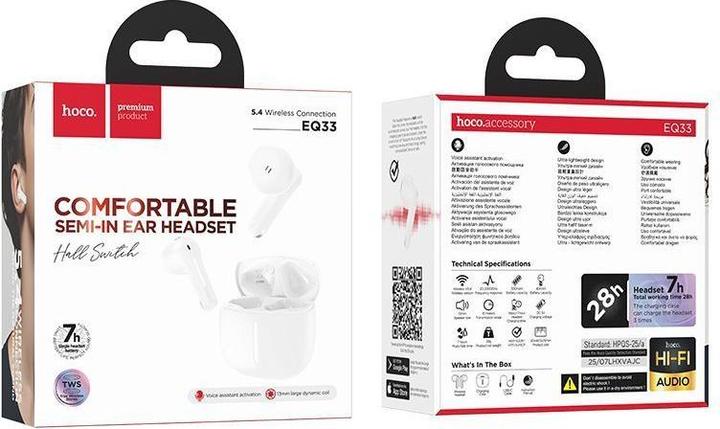 Produktbild Hoco Tablet accessories Wireless earphones TWS EQ33 white (7 h, Kabellos)