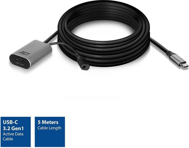 Produktbild ACT AC7060 USB Kabel 5 m USB 3.2 Gen 1 (3.1 Gen 1) USB C Schwarz (5 m, USB 3.2 Gen 1)