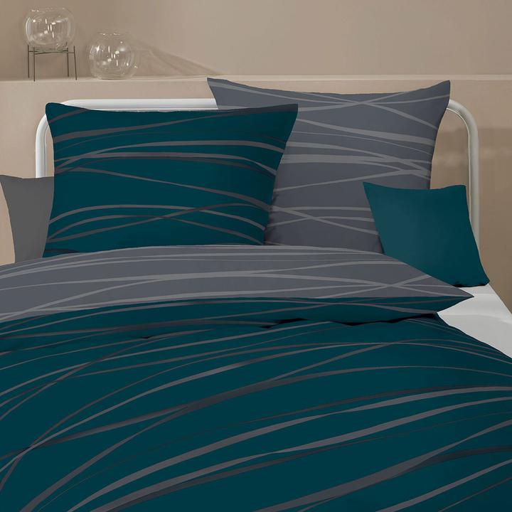 Produktbild Traumschlaf Biber Bettwäsche Motion smaragd (Bettwäsche Set, 155x220 cm + 80x80 cm)