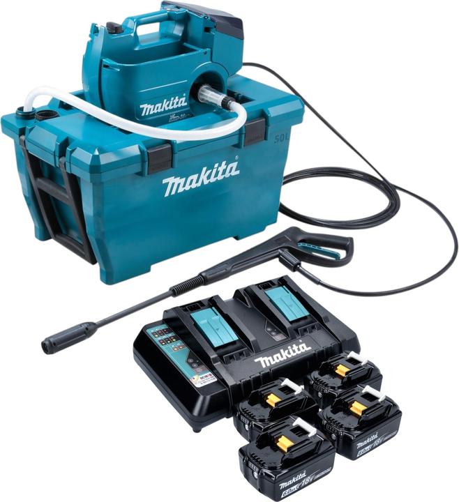 Makita DHW 080 PG4K Akku Hochdruckreiniger 36 V ( 2x 18 V ) 80 bar 380 l/h Brushless + 4x Akku 6,0 (Rechargeable battery operated)