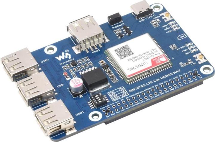 Actual product image WaveShare SIM7670G 4G LTE/GPS HAT for Raspberry Pi