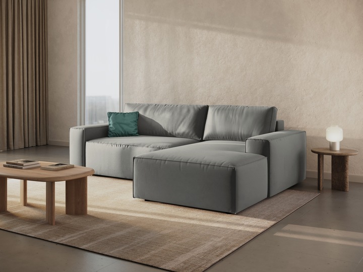 Actual product image Micadoni Velvet Right Corner Sofa With Bed Function And Box, "Jodie", 3 Seats, 246x151x86 Made in Europe (Corner sofa)