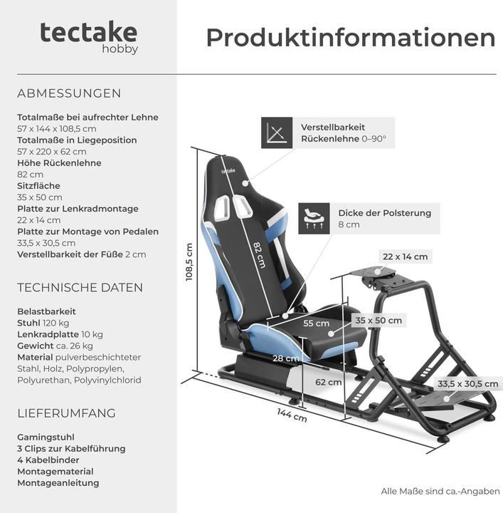 Image du produit tectake Fauteuil gaming Play, siège baquet, compatible avec de nombreuses consoles
