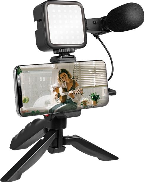 Image du produit LogiLink Kit vlogger avec lumière LED, microphone + trépied, pour smartphones 4,77