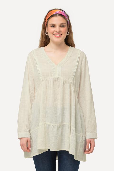 Actual product image Ulla Popken Textured Lace Detail Long Sleeve Tunic (50, 52)
