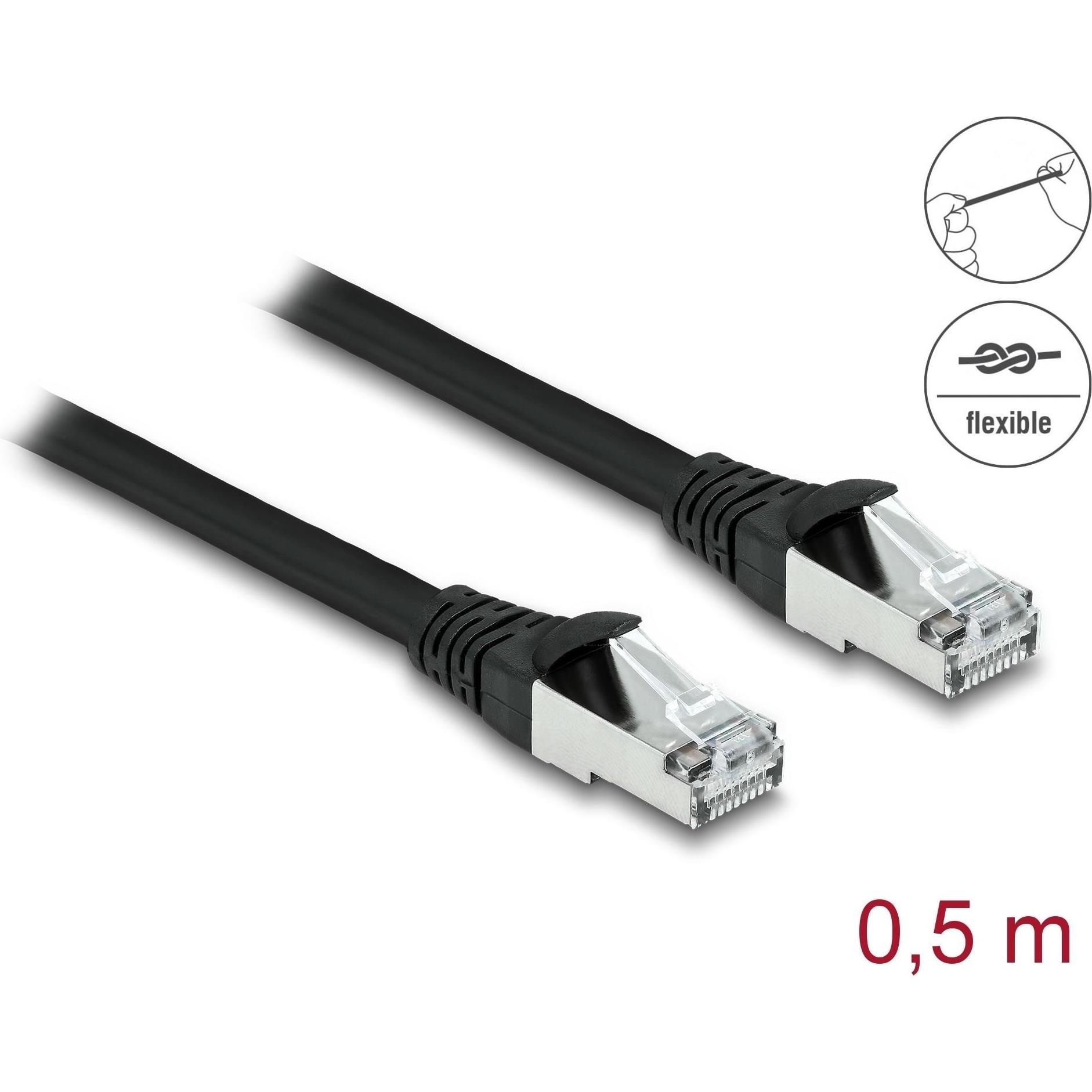 Delock RJ45 Netzwerkkabel Cat.6A S/FTP PUR Outdoor 0,5 m schwarz (S/FTP, CAT6a, 0.50 m), Netzwerkkabel