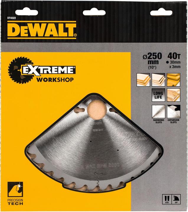 Actual product image DeWalt EXTREME ® Stationary Circular Saw Blade DT4322llerinsert and cross cuts