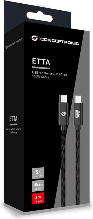 Produktbild Conceptronic Kabel USB-C 3.0 -> C St/St 2.00m 5A 10Gbps sw (2 m, 100 W)