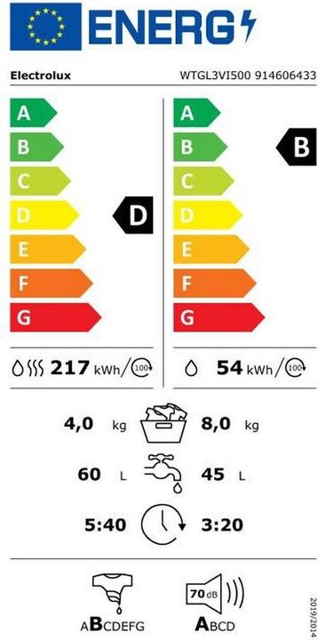 Label énergétique Electrolux WTGL3VI500