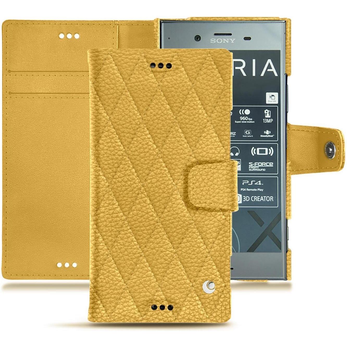 Noreve Lederschutzhülle Wallet (Sony Xperia XZ1), Smartphone Hülle, Orange