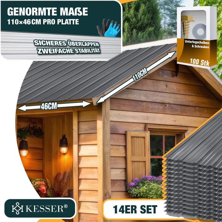 Immagine prodotto Kesser 14 Profilbleche 110cm x 46cm = 7 m² Dachblech Dachplatten