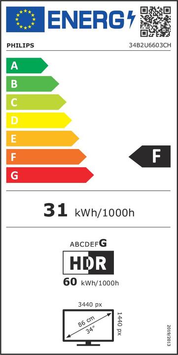 Energy Label Philips 34B2U6603CH (3440 x 1440 pixels, 34")