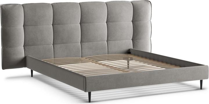 Actual product image Micadoni Velvet Storage Bed With Headboard, "Eric", Grey, 220x230x114 Made in Europe (140 x 200 cm)