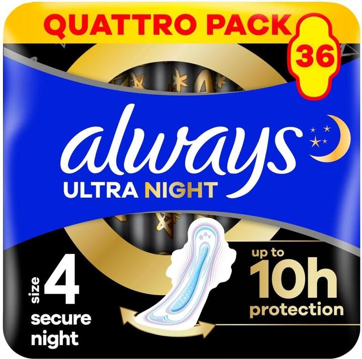 Actual product image Always Ultra Binde Secure Night mit Flügeln Quattropack 36 Damenbinden