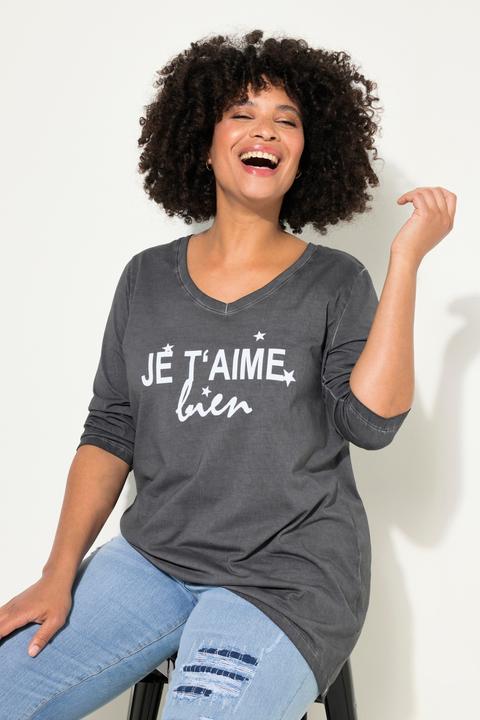Image du produit Angel of Style T-shirt à délavage cold dyed et imprimé à message. Col et manches longues (44)
