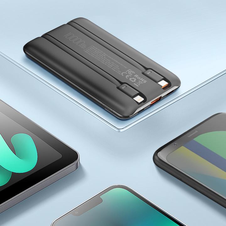 Actual product image Veger C11 VG-W1170 PowerBank 10000mAh smallest PD20W with cables bulit-in (10000 mAh, 22.50 W, 38.50 Wh)