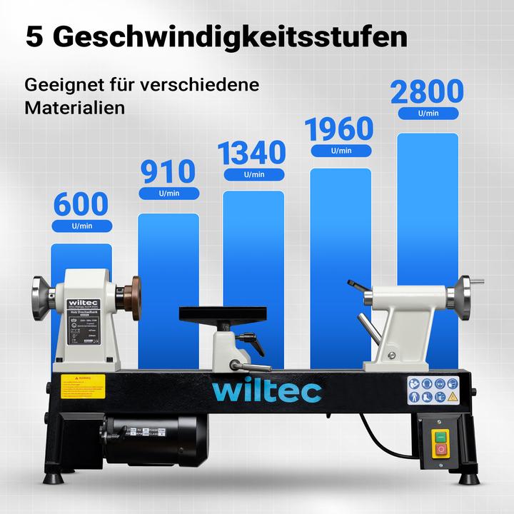 Produktbild Wiltec Drechselbank 370W Drechselmaschine Drehbank Drechsler Holz Dreheisen