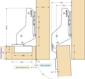 Productafbeelding Sugatsune SL Binnenscharnier zonder beschermkap vernikkeld staal
