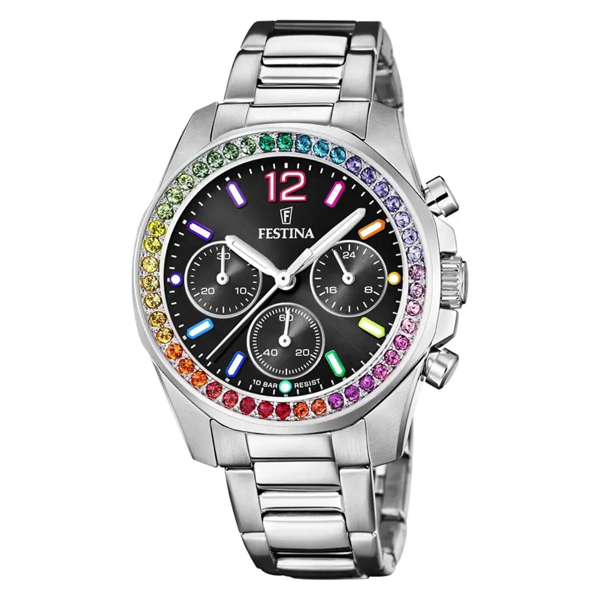 Festina, Armbanduhr, Boyfriend, Silber, (Chronograph, 38 mm)