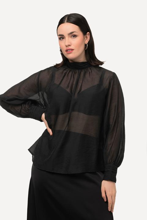 Immagine prodotto Ulla Popken Blusa con lyocell, pieghe decorative, collo alto e maniche lunghe (50, 52)