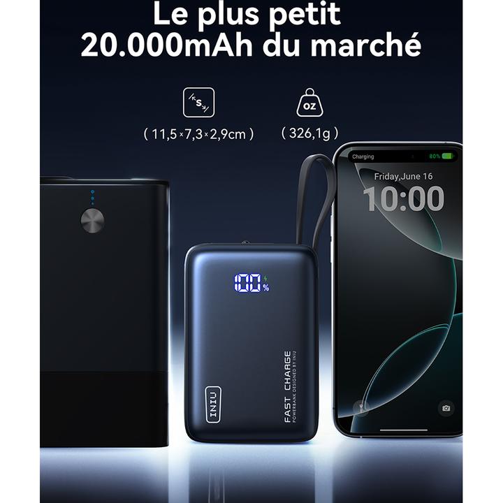 Image du produit INIUPB20ACPOCKETBK Powerbank (20000 mAh, 65 W, 74 Wh)