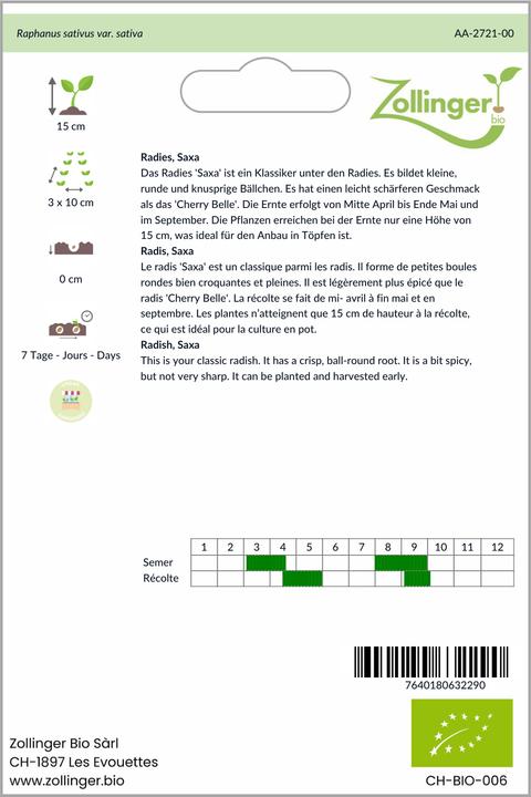 Produktbild Zollinger Bio Radies, Saxa