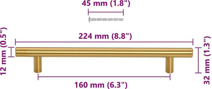 Immagine prodotto vidaXL Maniglie per mobili 10 pz. Golden 160 mm in acciaio inox, colore