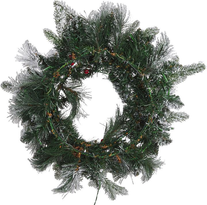 Produktbild Beliani Weihnachtskranz weiss mit LED-Beleuchtung Schnee bedeckt ⌀ 55 cm WHITEHORN
