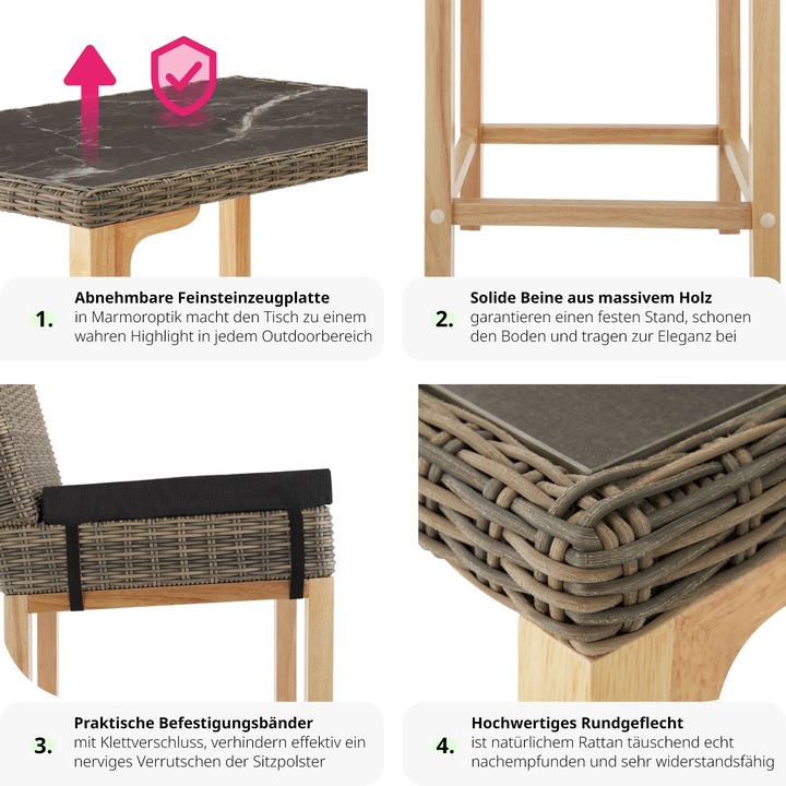 Produktbild tectake Rattan Bartisch Kutina mit 2 Stühlen Latina (96 cm)