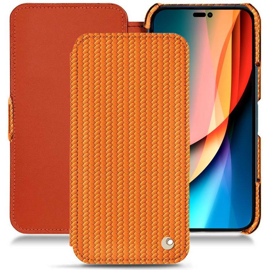 Noreve Lederschutzhülle horizontal (Apple iPhone 14 Pro), Smartphone Hülle, Orange