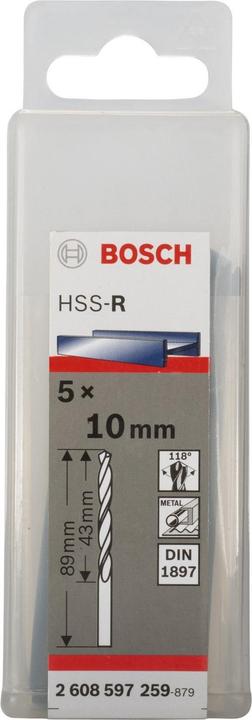 Image du produit Bosch Professional Zubehör Forets pour carrosserie HSS-R, DIN 1897, 10 x 43 x 89 mm, paquet de 5 (10 mm)
