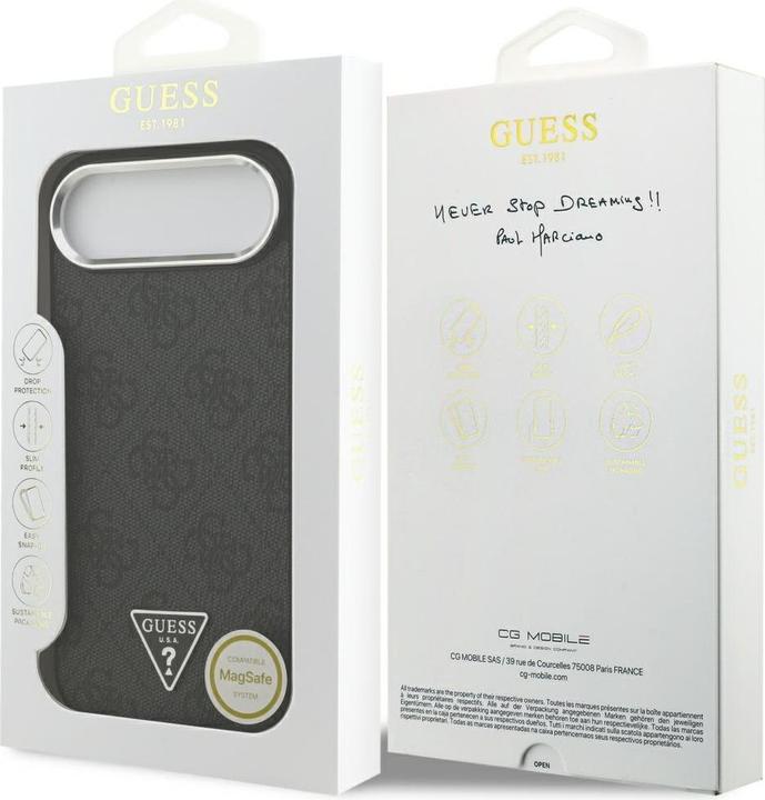 Actual product image Guess Case Magsafe 4G PU Leather Case With Triangle Logo And Silver Metal Camera Frame For iPhone 17 (Apple iPhone 17 Pro)