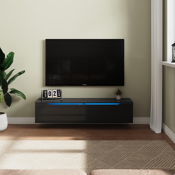 Produktbild SONNI Low-Profile schwarz, TV-Panel hochglänzend, mit LED-Beleuchtung (in 12 Farben einstellbar), mi