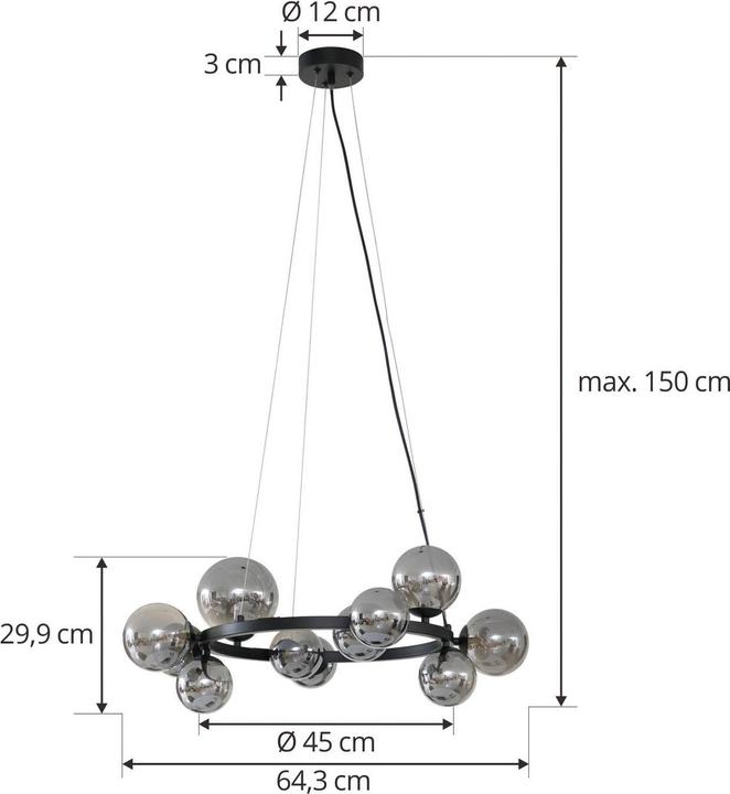 Actual product image Lucande Naelen Round pendant light Black/Smoke (G9)