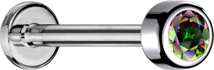 Actual product image Star Piercing Micro Labret internal thread silver cylinder with crystal dark multicolour (Titanium, without brass)