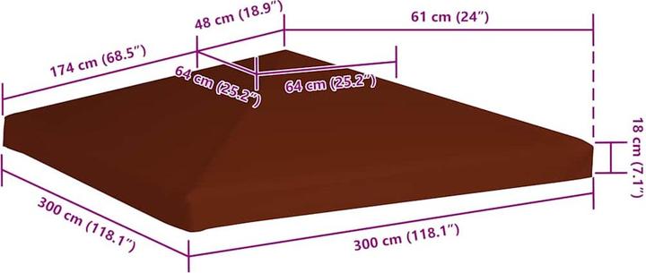 Actual product image vidaXL Pavilion roof 310 g / m² 3x3 m wine red (300 cm, 300 cm)