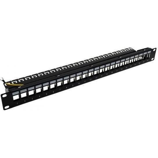 Televes UFB24RJ-A Frontblende 19z 1HE mit Kabelhalter,24xRJ45 RAL 9005, Serverschrank Zubehör, Schwarz