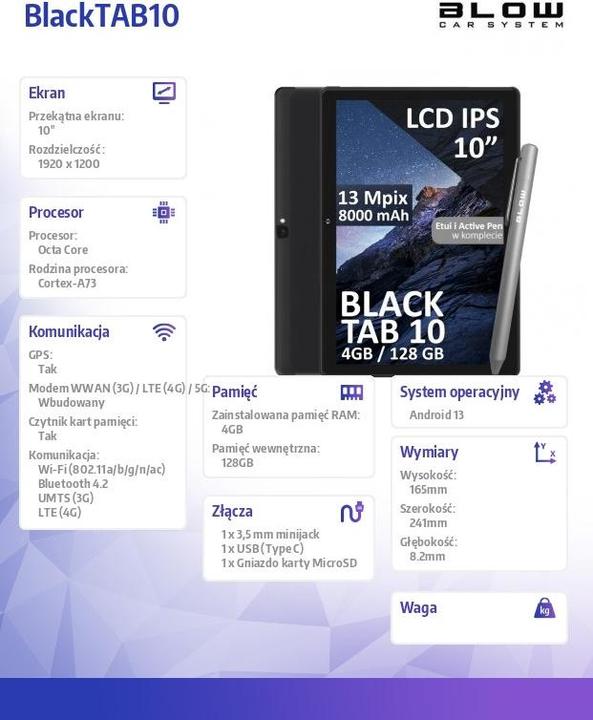 Produktbild Blow Tablet BlackTAB10 4/128GB 4G LTE Octa-core (10.10", 128 GB, Schwarz)