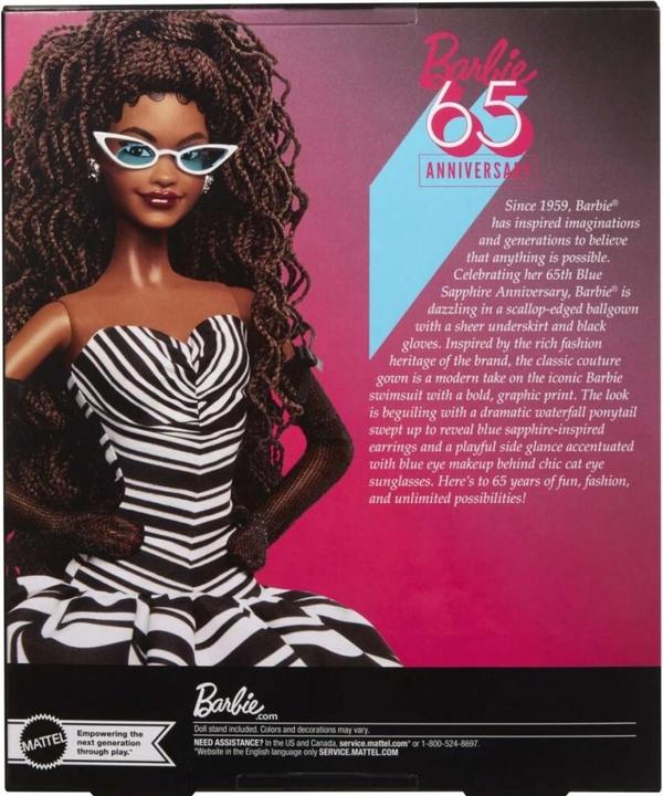 Produktbild Barbie Signature Sammelpuppe zum 65. Jubiläum mit braunen Haaren und schwarz-weisser Robe