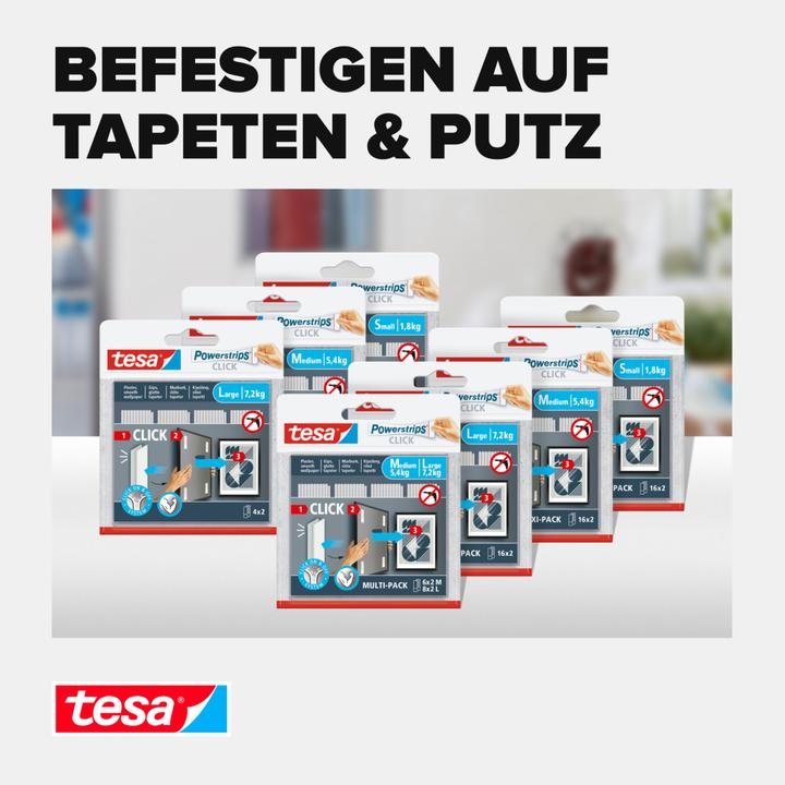 Image du produit tesa Powerstrips CLICK - Klett-Klebepads - Bilder aufhängen ohne Bohren -Slim - 4 x 2 Stück (120 mm, 5 kg)